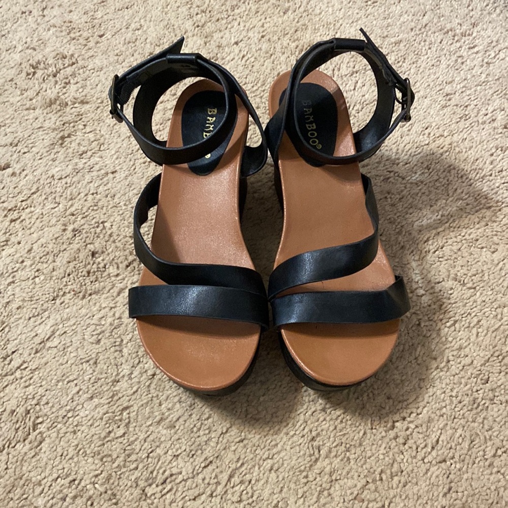 Bamboo Black Wedge Sandal